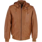 mens leather hooded bomber jacket tan addison p image webp