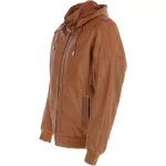 mens leather hooded bomber jacket tan addison p image webp