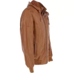 mens leather hooded bomber jacket tan addison p image webp