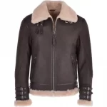 mens luxury shearling biker flying jacket brown cream torsten p medium webp