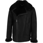 mens luxury side zip sheepskin pilot jacket black lyam p image webp